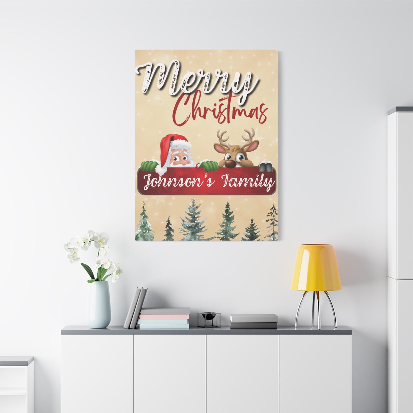 Merry Christmas Personalized Canvas - Santa & Rudolph Design