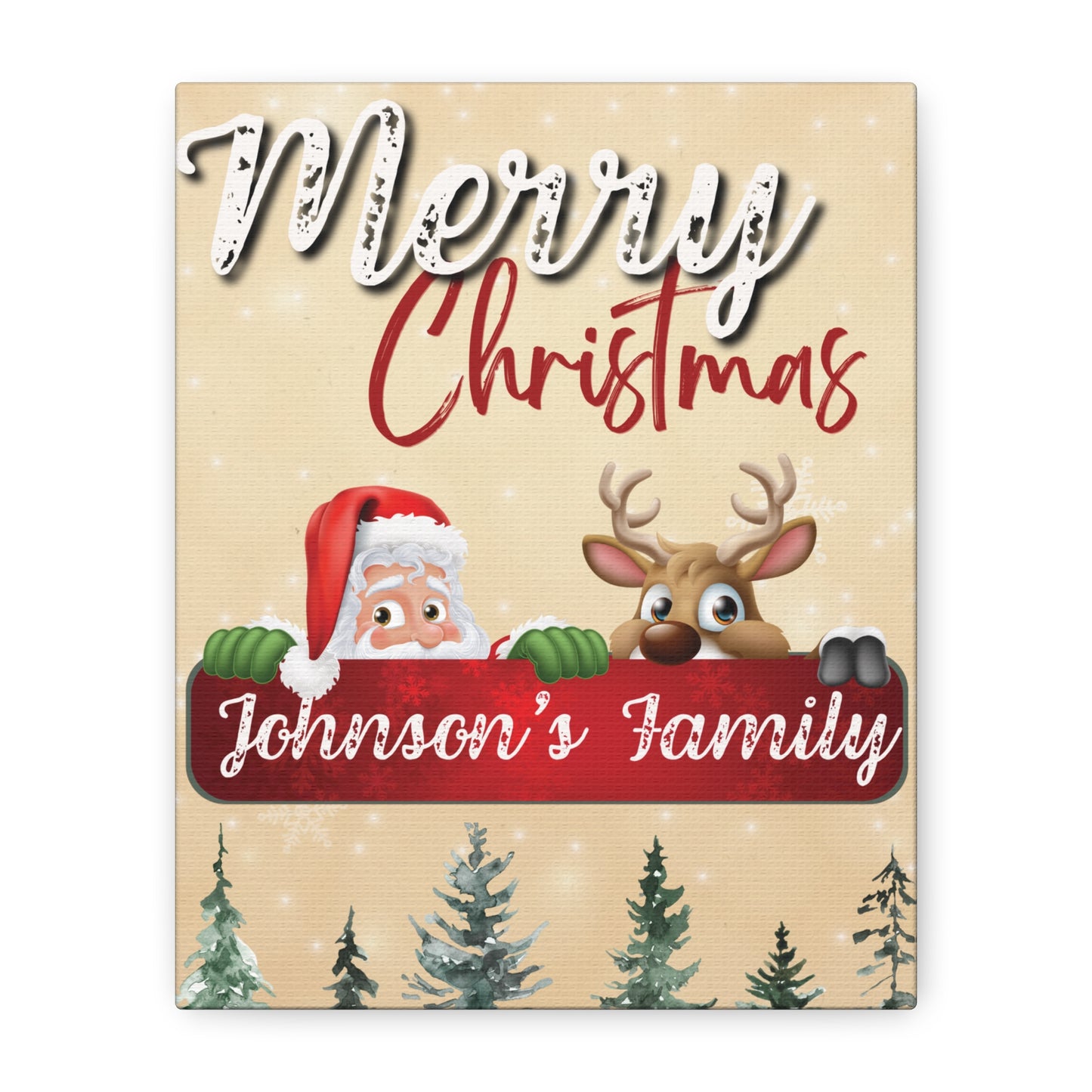 Merry Christmas Personalized Canvas - Santa & Rudolph Design