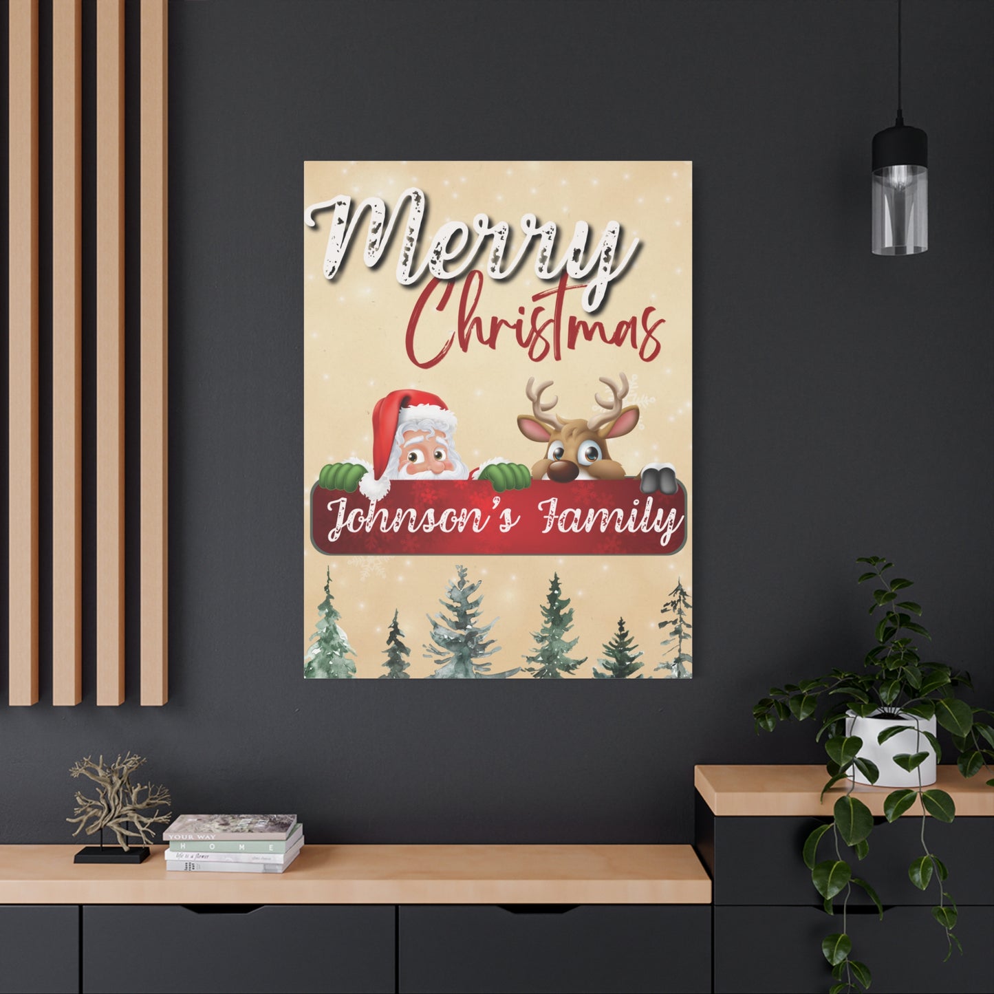 Merry Christmas Personalized Canvas - Santa & Rudolph Design